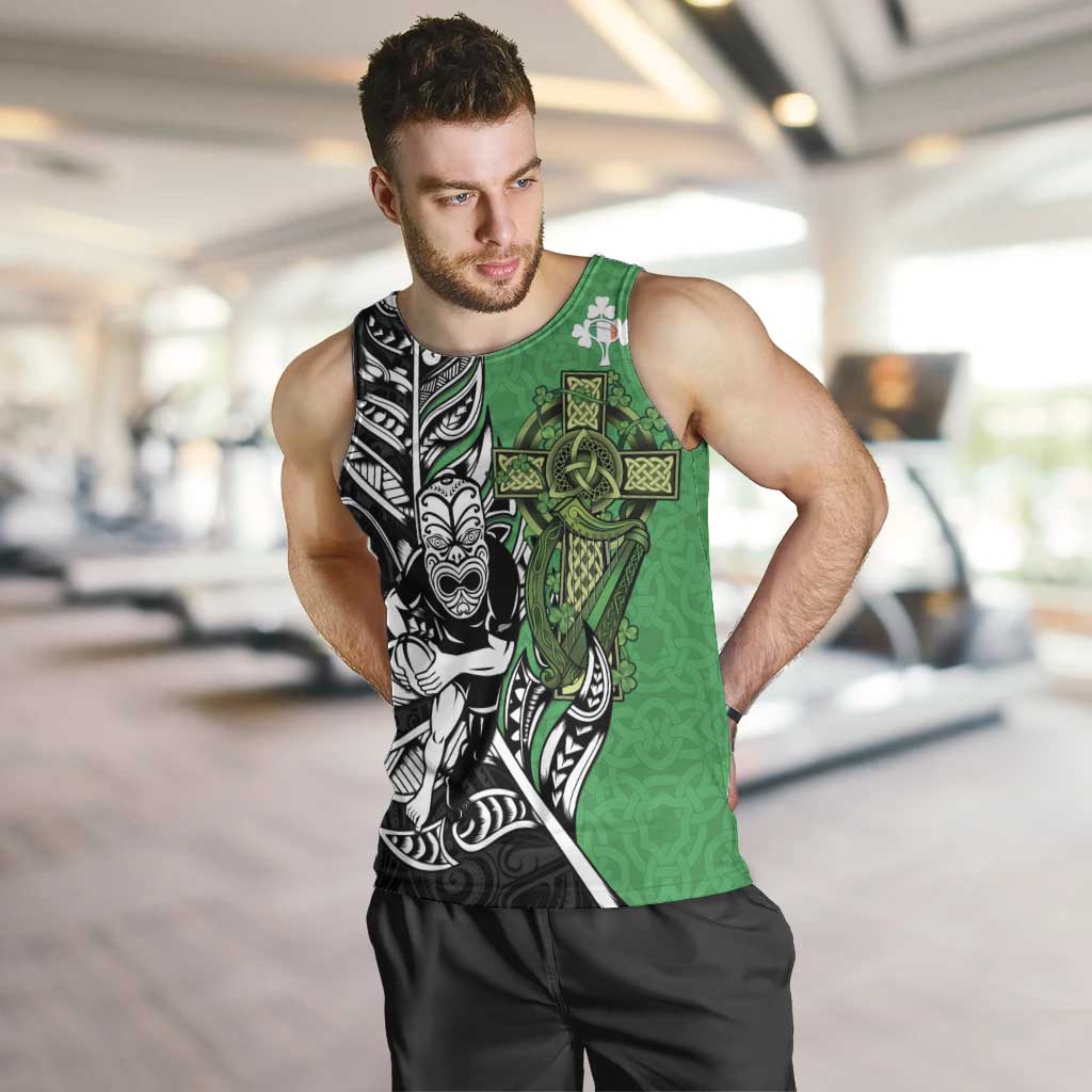 New Zealand and Ireland Rugby Custom Men Tank Top Maori Tiki Fern Irish Celtic Cross LT14 Green - Polynesian Pride