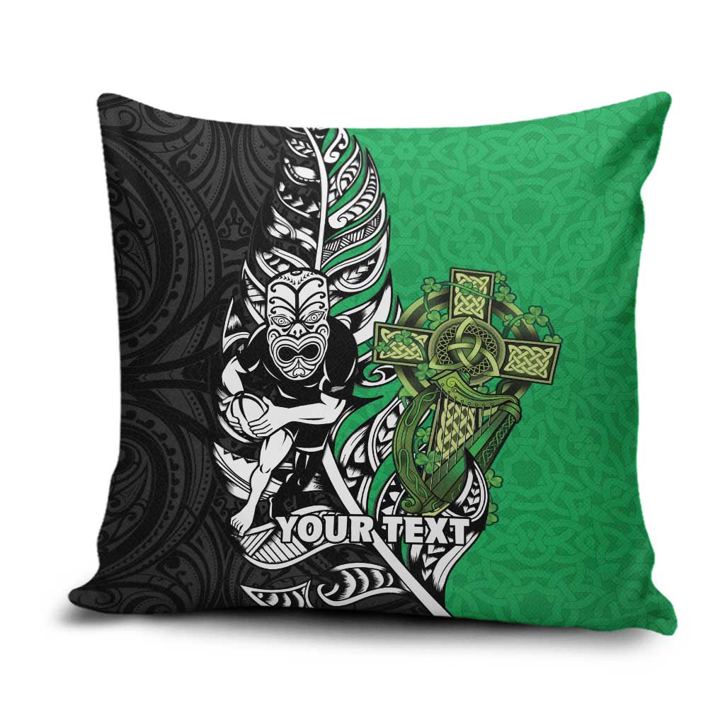 New Zealand and Ireland Rugby Custom Pillow Cover Maori Tiki Fern Irish Celtic Cross LT14 Green - Polynesian Pride