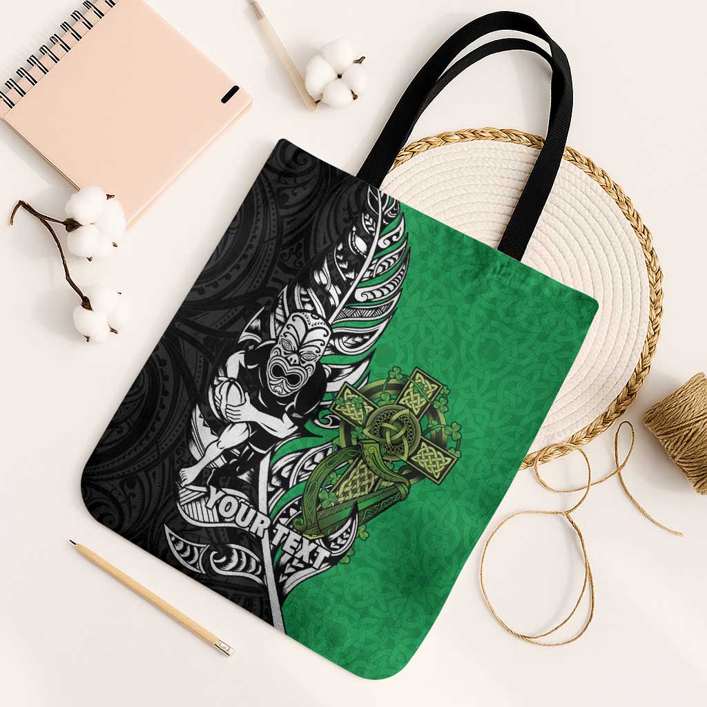 New Zealand and Ireland Rugby Custom Tote Bag Maori Tiki Fern Irish Celtic Cross LT14 Black Strap One Size Green - Polynesian Pride