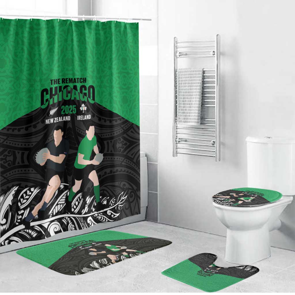 New Zealand and Ireland Rugby Bathroom Set Chicago 2025 Go All Black Shamrocks LT14 Bathroom Set (4 pcs) Black - Polynesian Pride