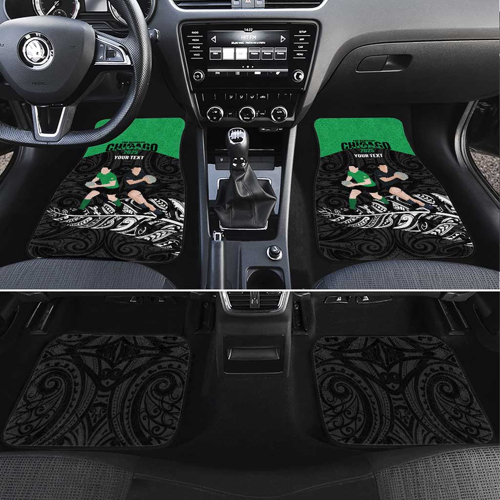 New Zealand and Ireland Rugby Custom Car Mats Chicago 2025 Go All Black Shamrocks LT14 Set 4pcs Black - Polynesian Pride