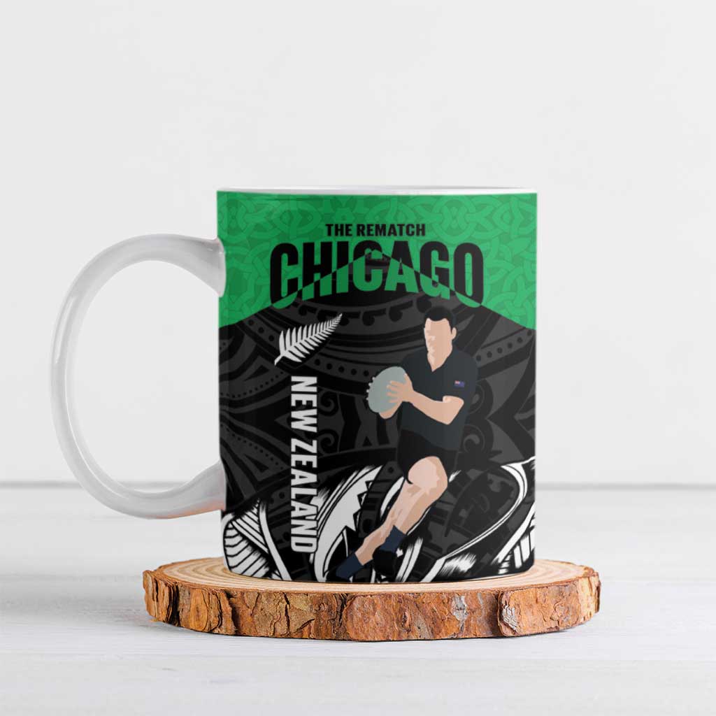 New Zealand and Ireland Rugby Ceramic Mug Chicago 2025 Go All Black Shamrocks LT14 Black - Polynesian Pride