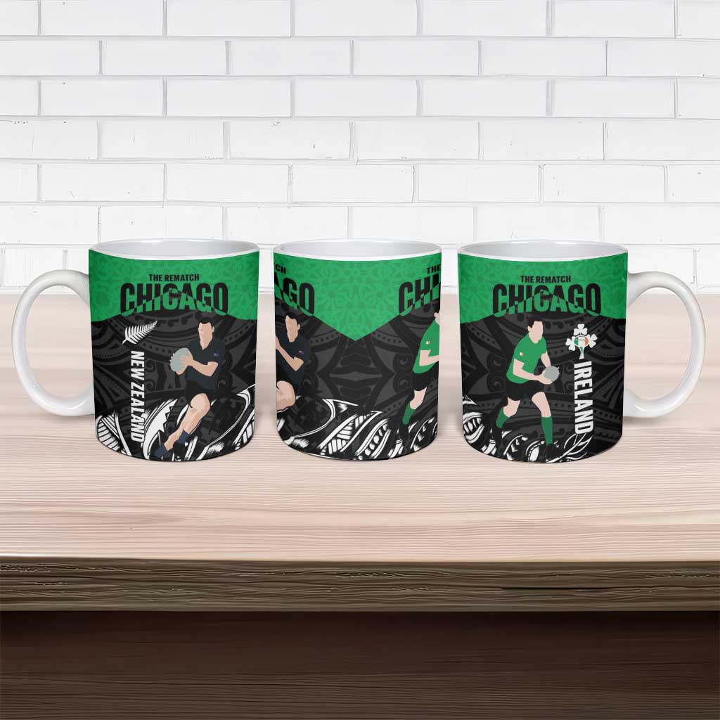 New Zealand and Ireland Rugby Ceramic Mug Chicago 2025 Go All Black Shamrocks LT14 - Polynesian Pride