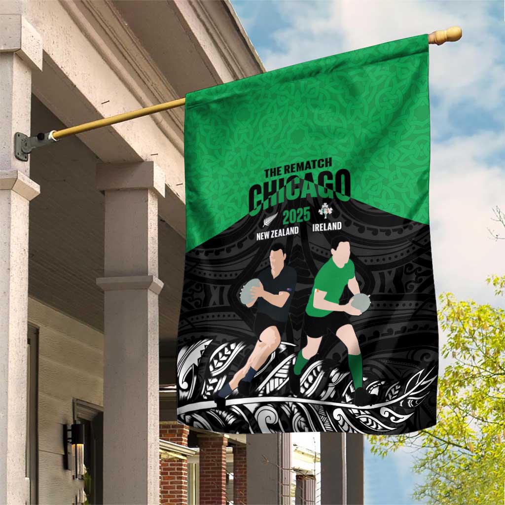 New Zealand and Ireland Rugby Garden Flag Chicago 2025 Go All Black Shamrocks LT14 House Flag Black - Polynesian Pride