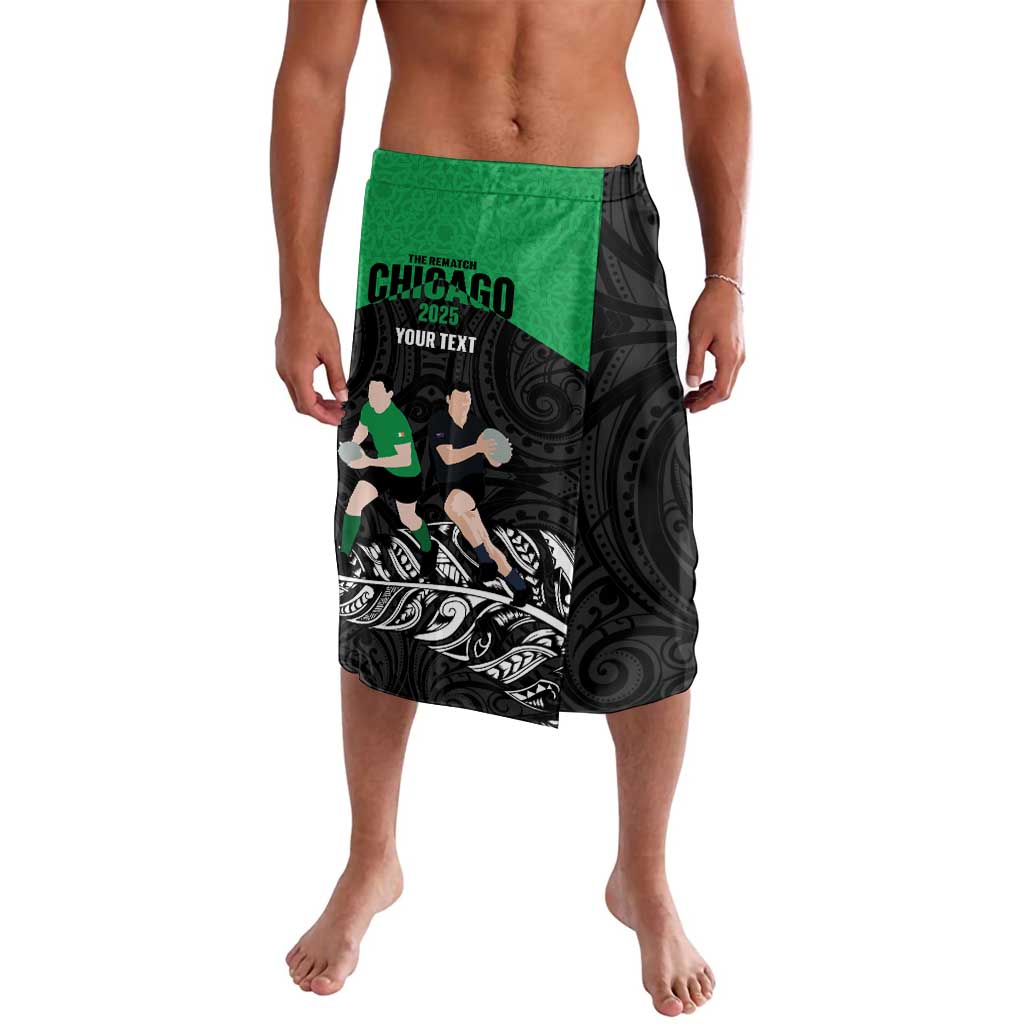 New Zealand and Ireland Rugby Custom Lavalava Chicago 2025 Go All Black Shamrocks LT14 Black - Polynesian Pride