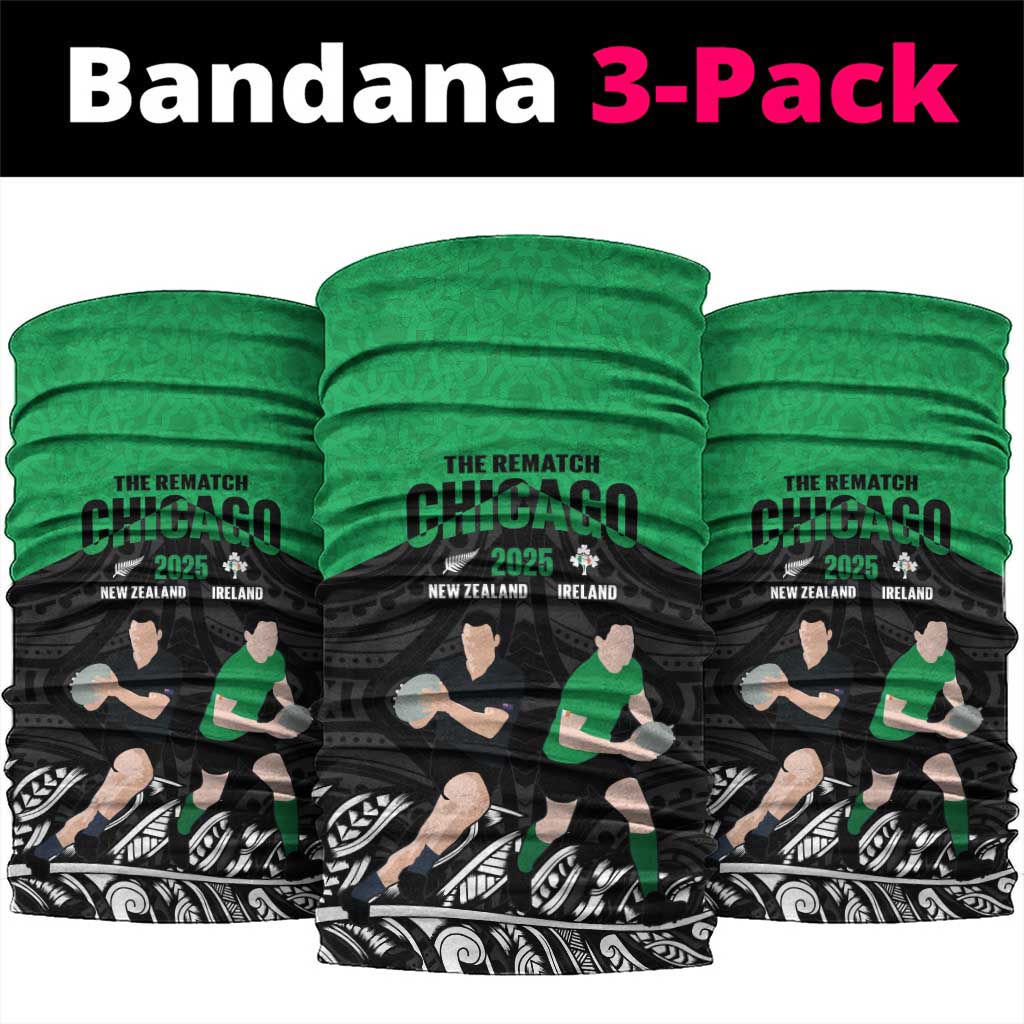 New Zealand and Ireland Rugby Neck Gaiter Chicago 2025 Go All Black Shamrocks LT14 package One Size: 25*50cm Black - Polynesian Pride