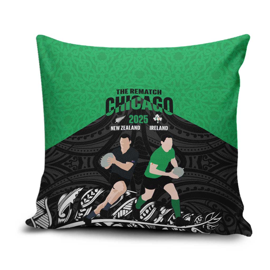 New Zealand and Ireland Rugby Pillow Cover Chicago 2025 Go All Black Shamrocks LT14 Black - Polynesian Pride