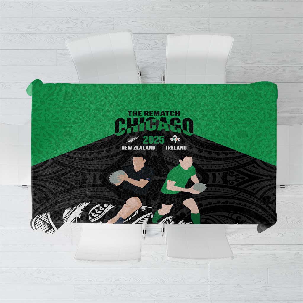 New Zealand and Ireland Rugby Tablecloth Chicago 2025 Go All Black Shamrocks LT14 Black - Polynesian Pride