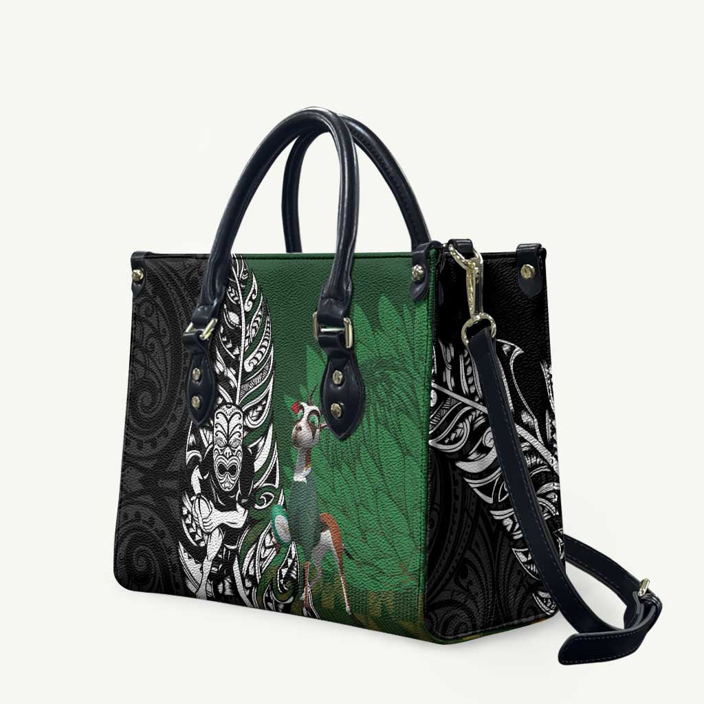 New Zealand and South Africa Rugby Custom Leather Bag Maori Tiki Fern Springboks Kente Pattern LT14 Green - Polynesian Pride