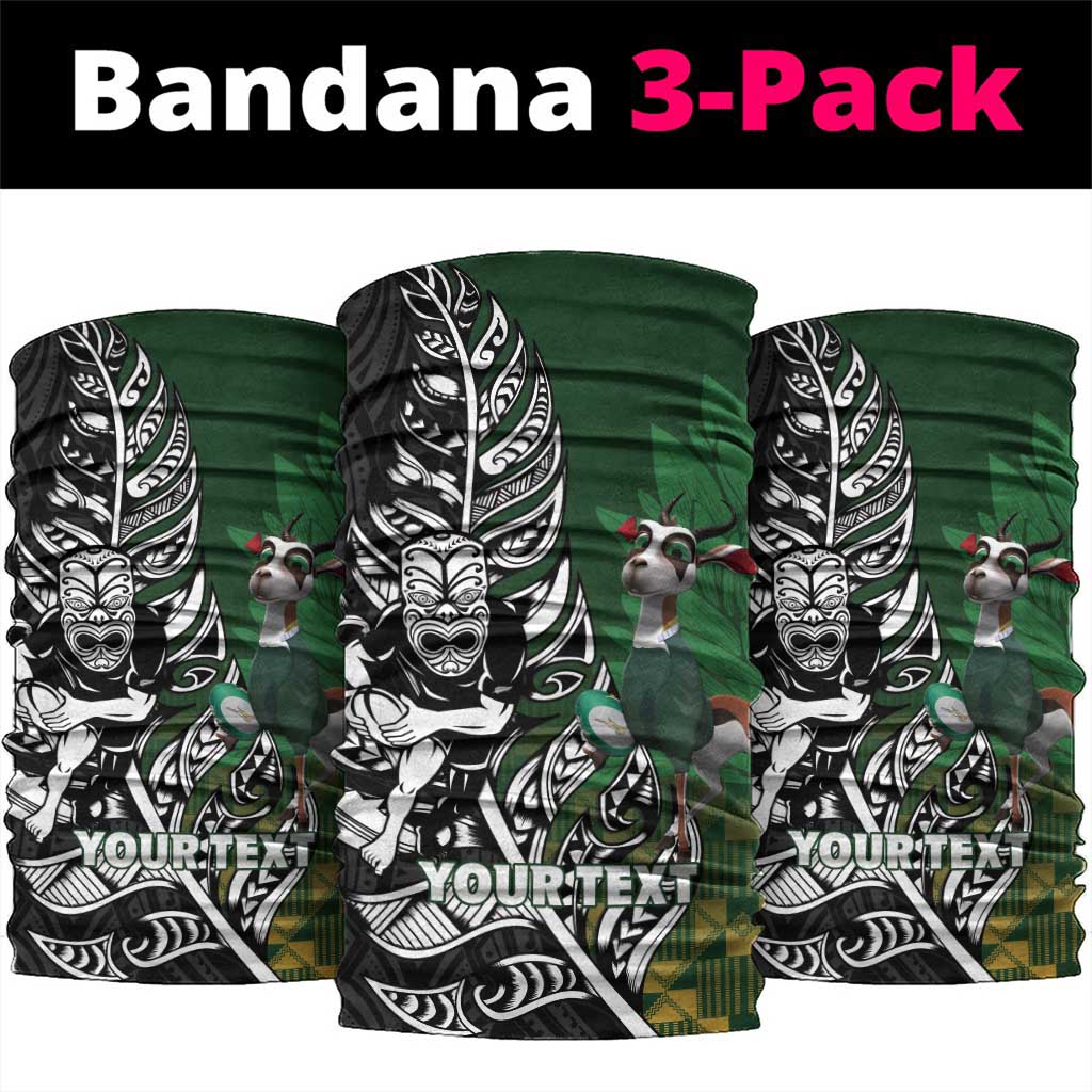 New Zealand and South Africa Rugby Custom Neck Gaiter Maori Tiki Fern Springboks Kente Pattern LT14 package One Size: 25*50cm Green - Polynesian Pride