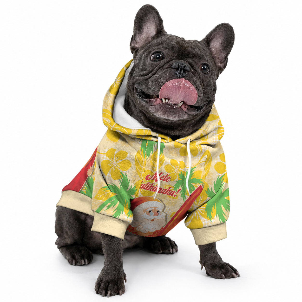 Aloha Hawaii Christmas Pet Hoodie Mele Kalikimaka Funny Santa Palaka Quilt Motifs