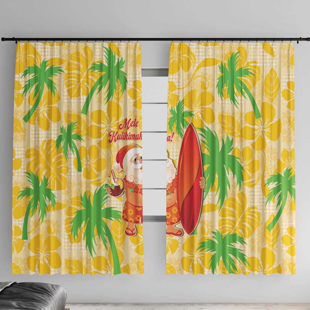 Aloha Hawaii Christmas Window Curtain Mele Kalikimaka Funny Santa Palaka Quilt Motifs LT14 With Hooks Yellow - Polynesian Pride
