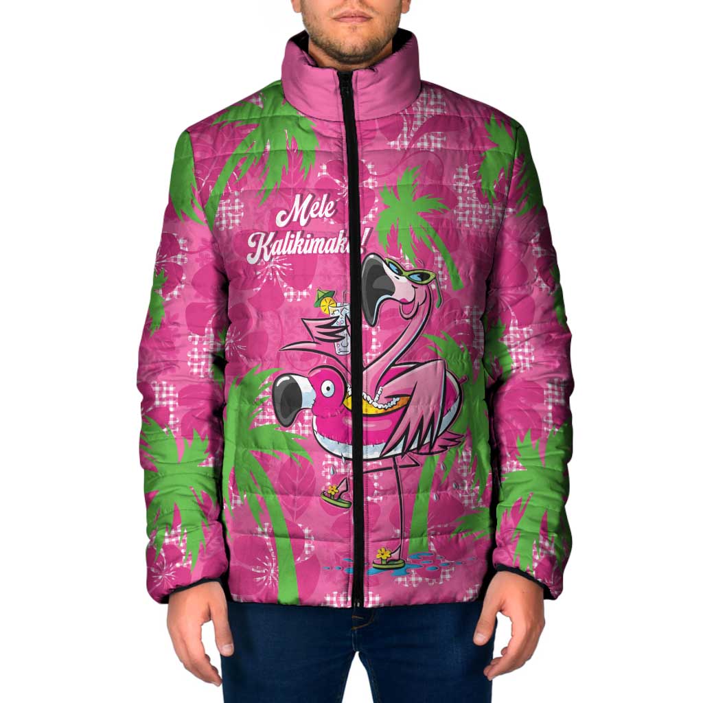 Aloha Hawaii Christmas Padded Jacket Mele Kalikimaka Chill Flamingo Palaka Quilt Motifs LT14 Men Pink - Polynesian Pride