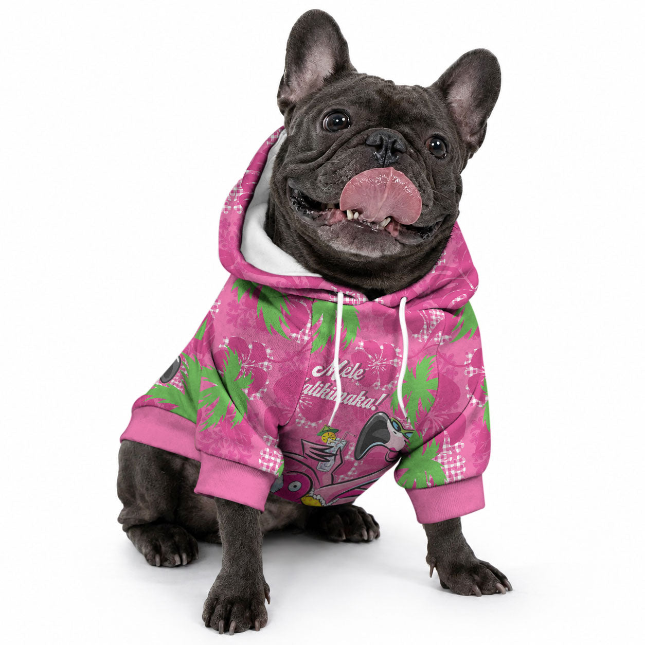 Aloha Hawaii Christmas Pet Hoodie Mele Kalikimaka Chill Flamingo Palaka Quilt Motifs