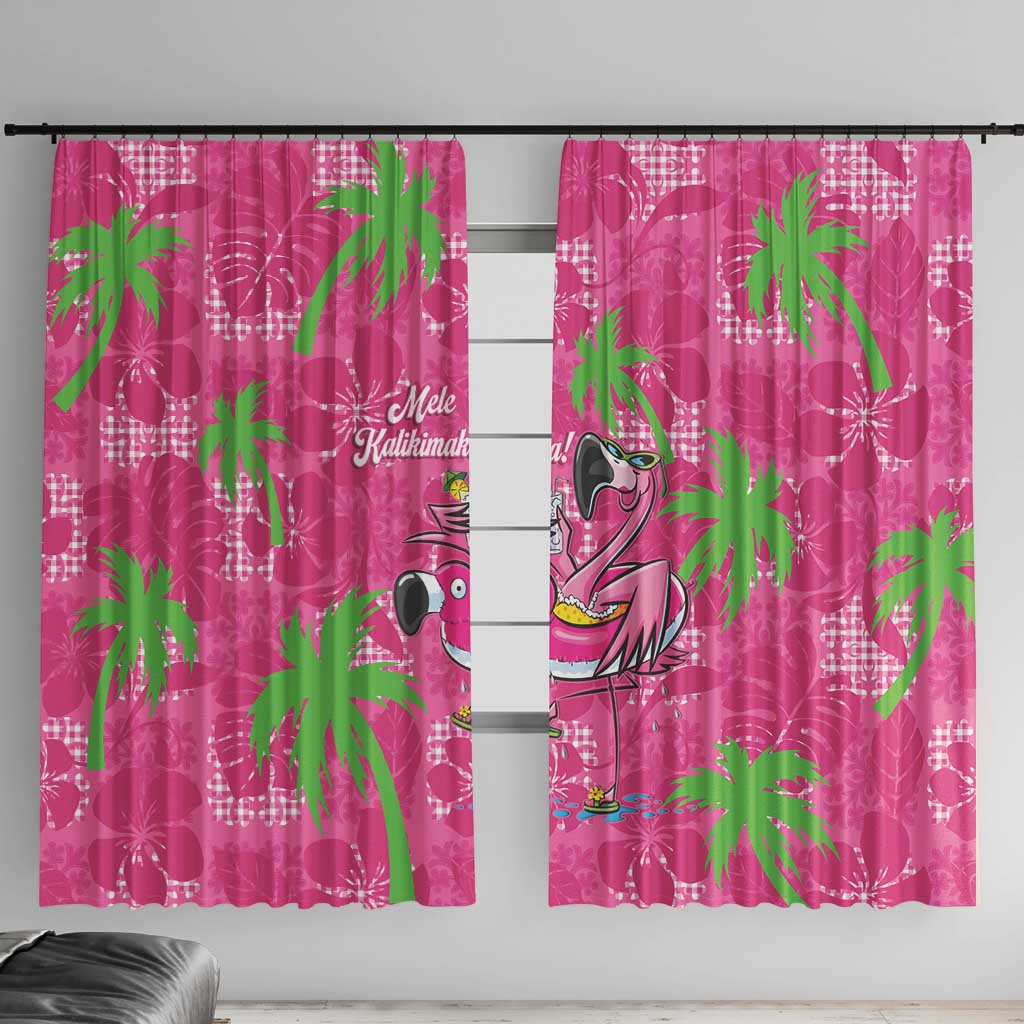 Aloha Hawaii Christmas Window Curtain Mele Kalikimaka Chill Flamingo Palaka Quilt Motifs LT14 With Hooks Pink - Polynesian Pride
