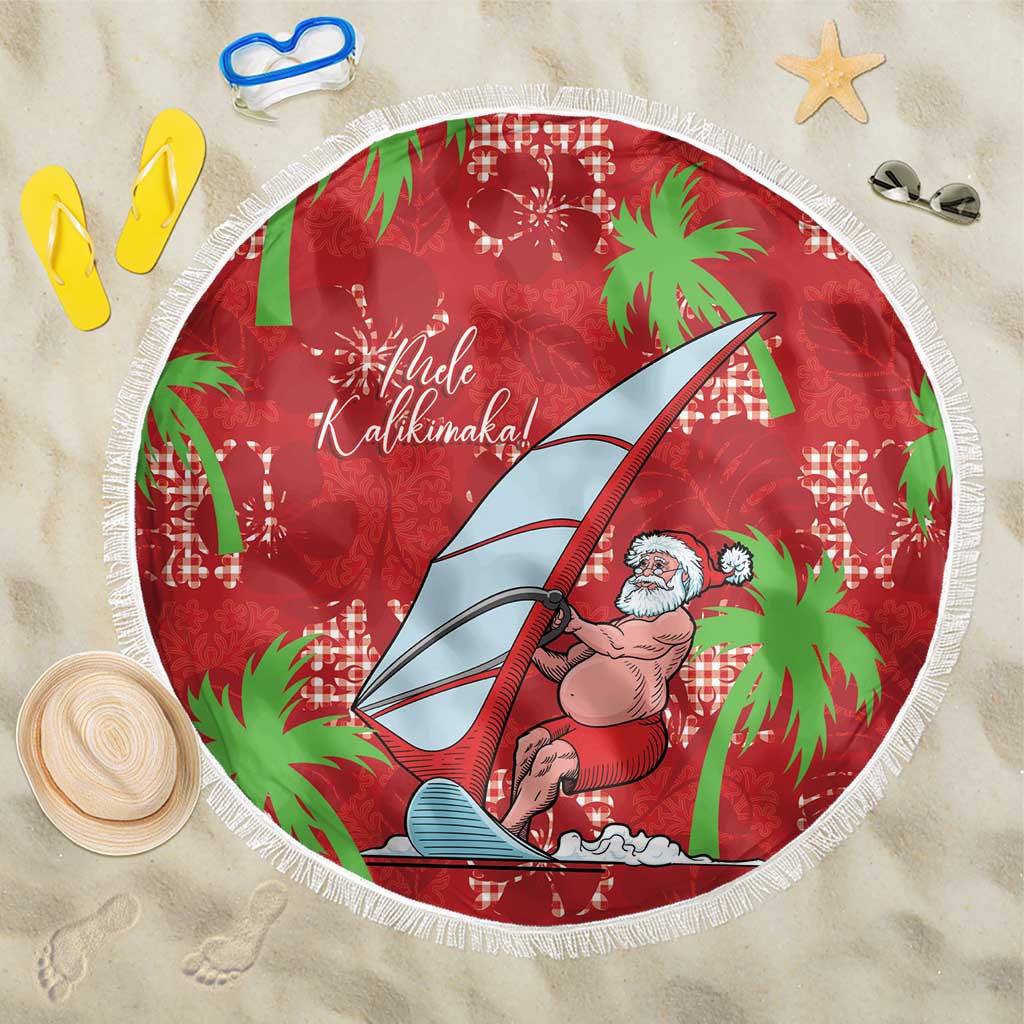 Aloha Hawaii Christmas Beach Blanket Mele Kalikimaka Windsurfing Santa Palaka Quilt Motifs LT14 One Size 150cm Red - Polynesian Pride