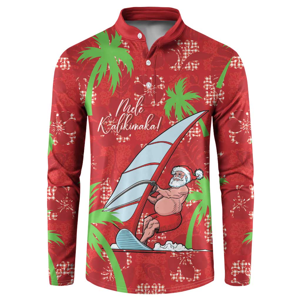 Aloha Hawaii Christmas Button Sweatshirt Mele Kalikimaka Windsurfing Santa Palaka Quilt Motifs LT14 Red - Polynesian Pride
