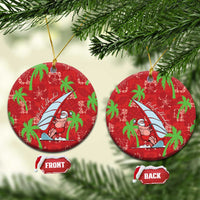 Aloha Hawaii Christmas Ceramic Ornament Mele Kalikimaka Windsurfing Santa Palaka Quilt Motifs LT14 Circle Red - Polynesian Pride