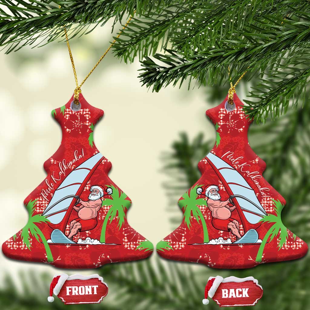 Aloha Hawaii Christmas Ceramic Ornament Mele Kalikimaka Windsurfing Santa Palaka Quilt Motifs LT14 Christmas Tree Red - Polynesian Pride
