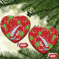 Aloha Hawaii Christmas Ceramic Ornament Mele Kalikimaka Windsurfing Santa Palaka Quilt Motifs LT14 Heart Red - Polynesian Pride