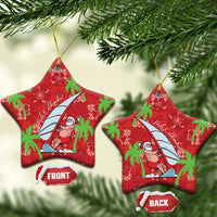 Aloha Hawaii Christmas Ceramic Ornament Mele Kalikimaka Windsurfing Santa Palaka Quilt Motifs LT14 Star Red - Polynesian Pride