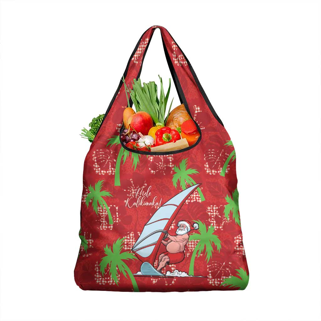 Aloha Hawaii Christmas Grocery Bag Mele Kalikimaka Windsurfing Santa Palaka Quilt Motifs LT14 1-pack One Size Red - Polynesian Pride