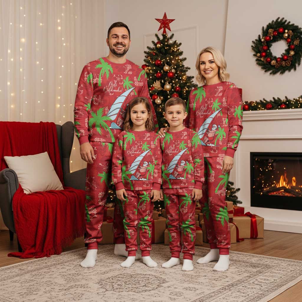 Aloha Hawaii Christmas Pajama Set Mele Kalikimaka Windsurfing Santa Palaka Quilt Motifs LT14 - Polynesian Pride