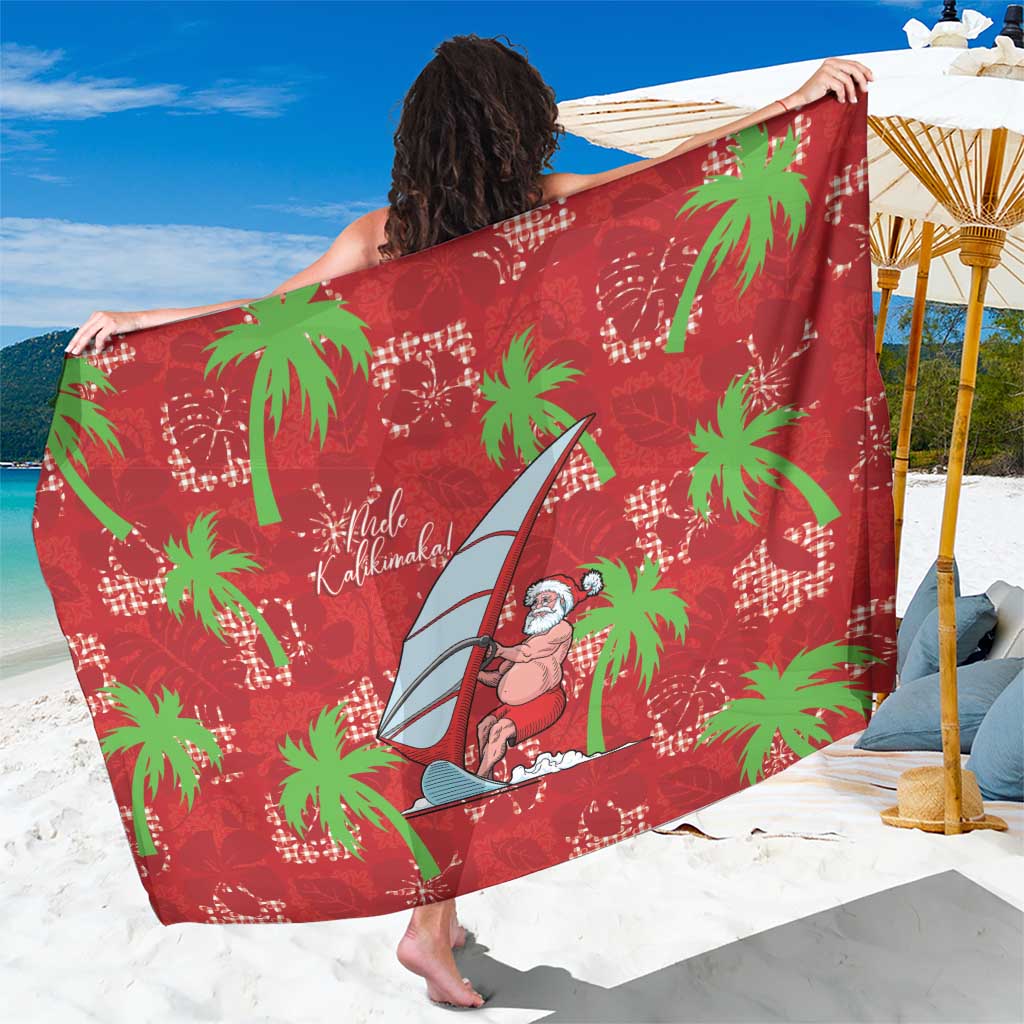 Aloha Hawaii Christmas Sarong Mele Kalikimaka Windsurfing Santa Palaka Quilt Motifs LT14 One Size 44 x 66 inches Red - Polynesian Pride