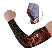 Polynesia Leukemia Awareness Month Arm Sleeves Warrior Butterfly Polynesian Orange Ribbon LT14 Set of 2 Orange - Polynesian Pride