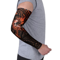 Polynesia Leukemia Awareness Month Arm Sleeves Warrior Butterfly Polynesian Orange Ribbon LT14 - Polynesian Pride