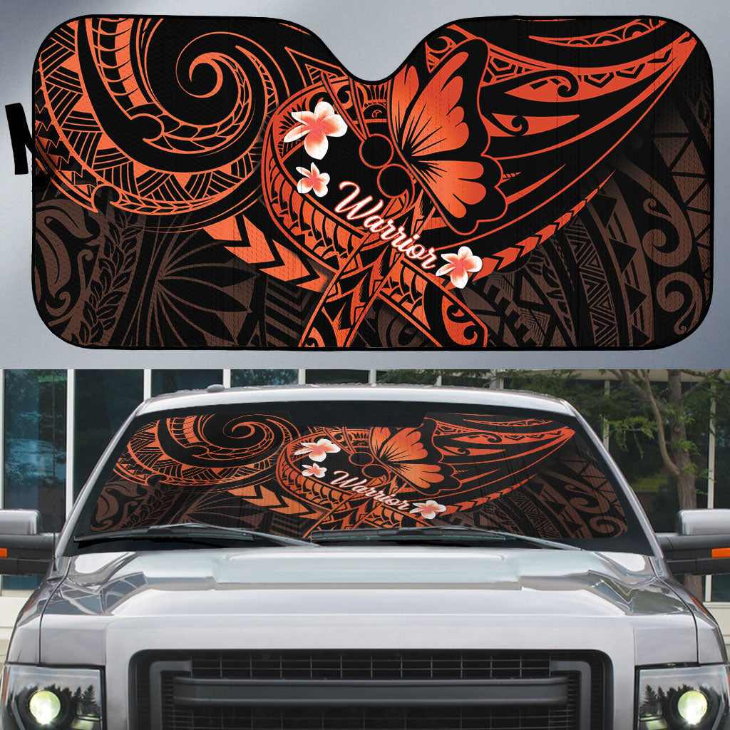 Polynesia Leukemia Awareness Month Auto Sun Shade Warrior Butterfly Polynesian Orange Ribbon LT14 Orange - Polynesian Pride