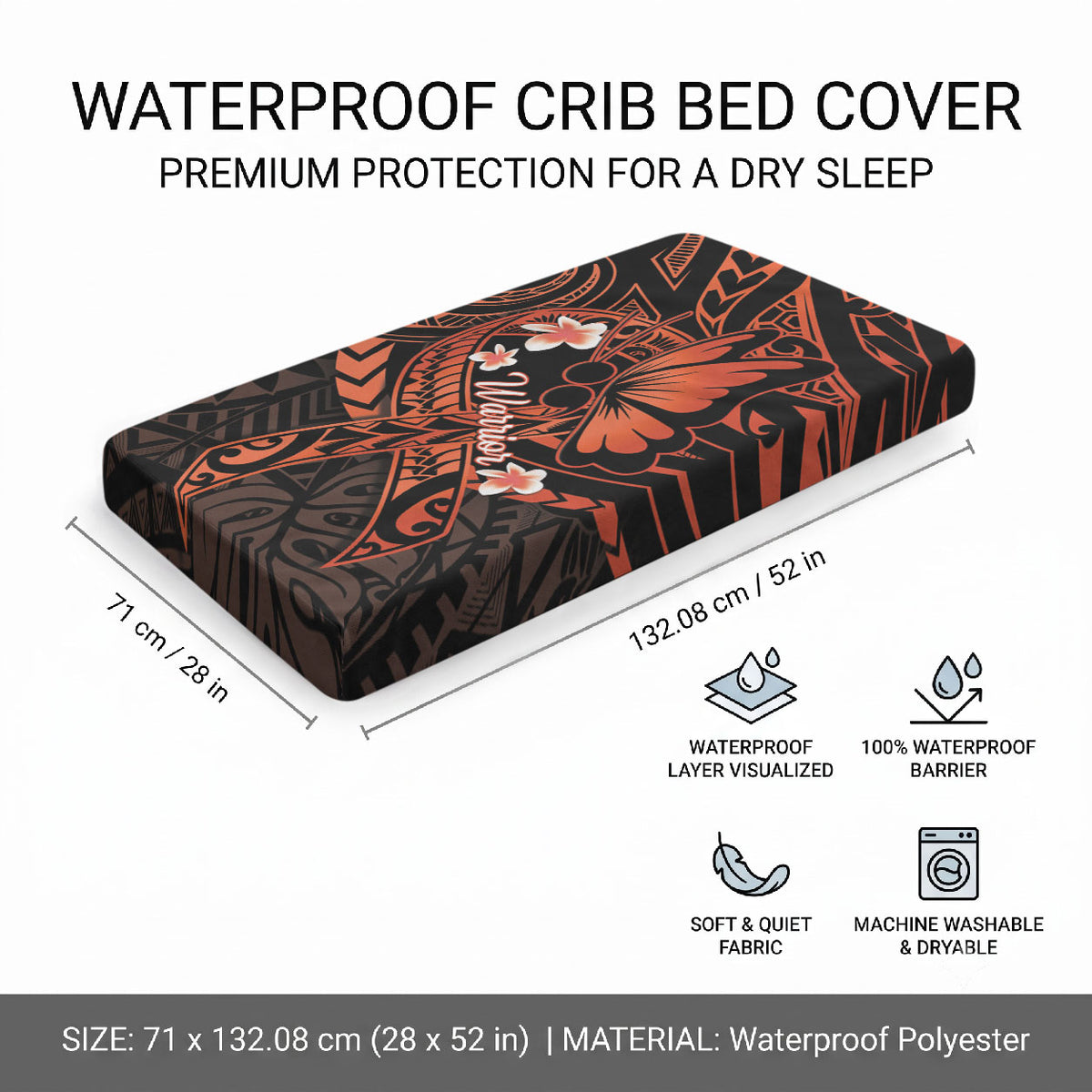 Polynesia Leukemia Awareness Month Baby Bed Cover Warrior Butterfly Polynesian Orange Ribbon LT14 - Polynesian Pride
