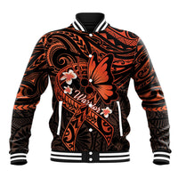 Polynesia Leukemia Awareness Month Baseball Jacket Warrior Butterfly Polynesian Orange Ribbon LT14 Unisex Orange - Polynesian Pride