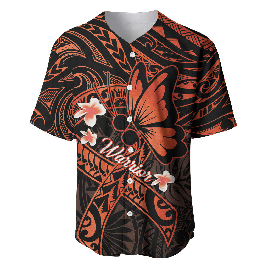 Polynesia Leukemia Awareness Month Baseball Jersey Warrior Butterfly Polynesian Orange Ribbon LT14 Orange - Polynesian Pride