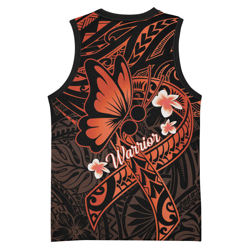 Polynesia Leukemia Awareness Month Basketball Jersey Warrior Butterfly Polynesian Orange Ribbon LT14 - Polynesian Pride
