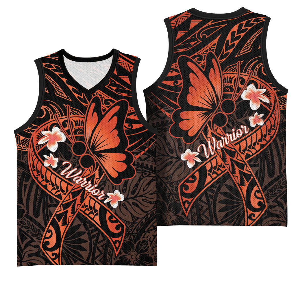 Polynesia Leukemia Awareness Month Basketball Jersey Warrior Butterfly Polynesian Orange Ribbon LT14 - Polynesian Pride