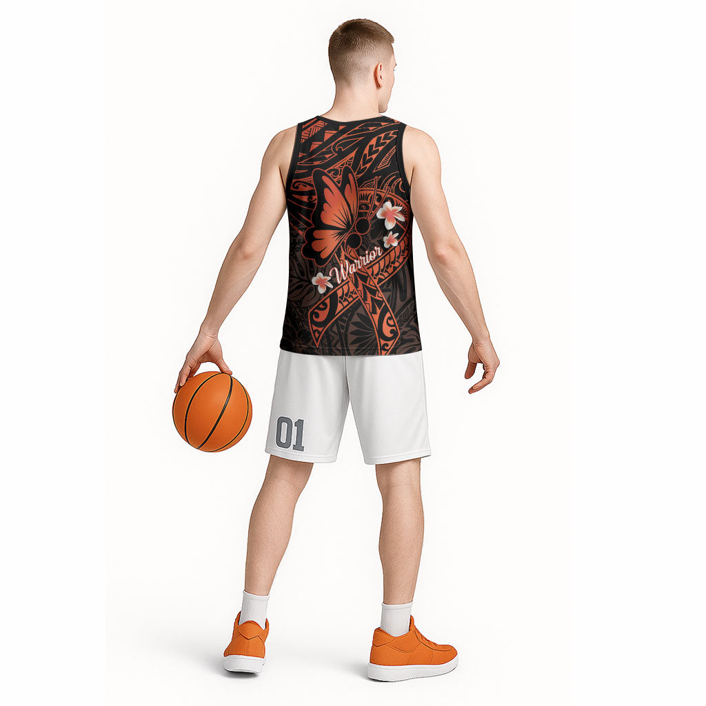 Polynesia Leukemia Awareness Month Basketball Jersey Warrior Butterfly Polynesian Orange Ribbon LT14 - Polynesian Pride