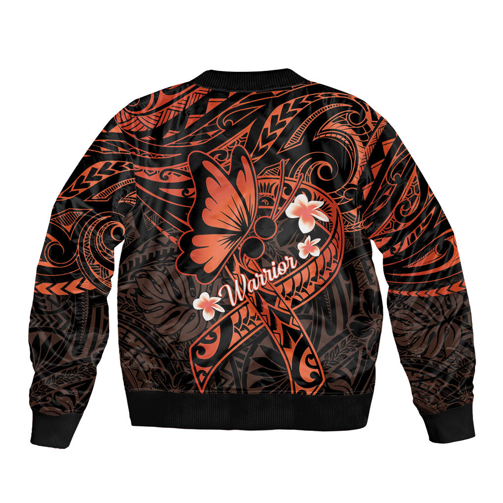 Polynesia Leukemia Awareness Month Bomber Jacket Warrior Butterfly Polynesian Orange Ribbon LT14 - Polynesian Pride