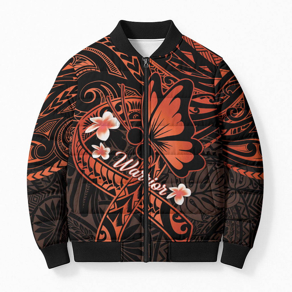 Polynesia Leukemia Awareness Month Bomber Puffer Jacket Warrior Butterfly Polynesian Orange Ribbon LT14 Unisex Orange - Polynesian Pride