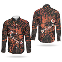Polynesia Leukemia Awareness Month Couples Matching Summer Maxi Dress and Long Sleeve Button Shirt Warrior Butterfly Polynesian Orange Ribbon LT14 - Polynesian Pride