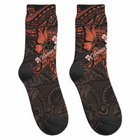 Polynesia Leukemia Awareness Month Crew Socks Warrior Butterfly Polynesian Orange Ribbon LT14 - Polynesian Pride