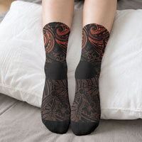 Polynesia Leukemia Awareness Month Crew Socks Warrior Butterfly Polynesian Orange Ribbon LT14 - Polynesian Pride
