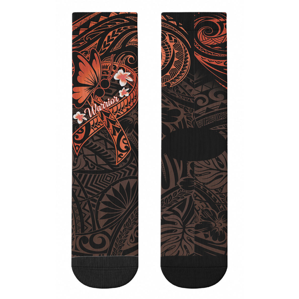 Polynesia Leukemia Awareness Month Crew Socks Warrior Butterfly Polynesian Orange Ribbon LT14 - Polynesian Pride