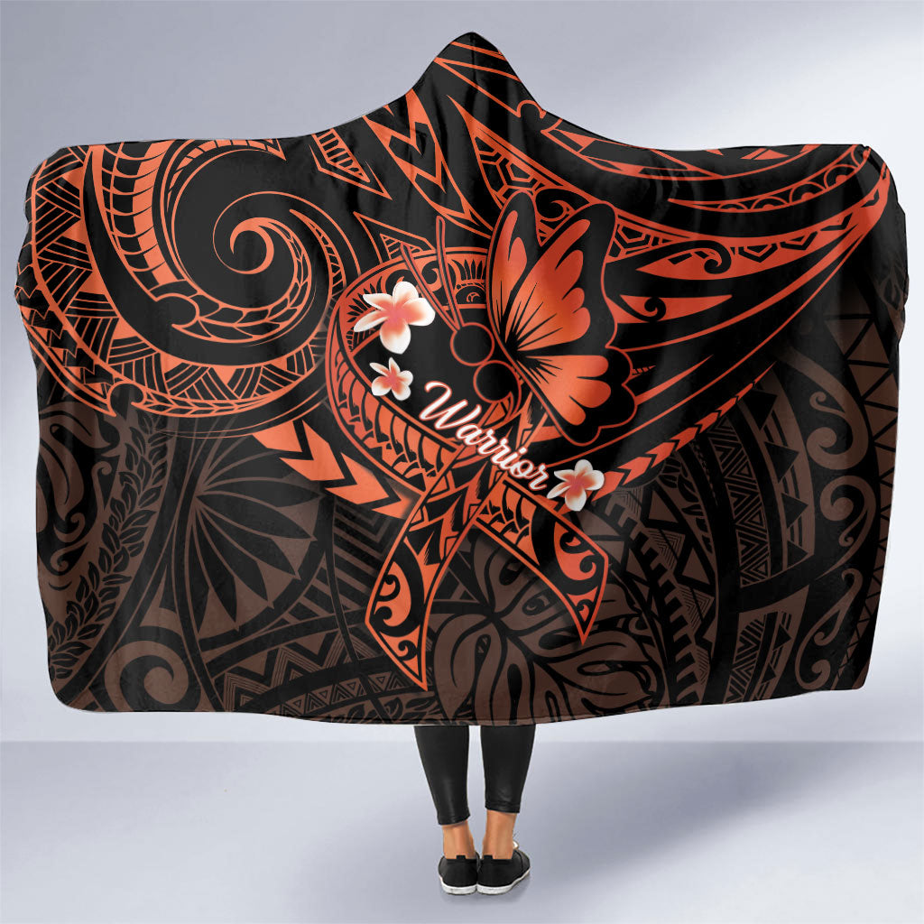 Polynesia Leukemia Awareness Month Hooded Blanket Warrior Butterfly Polynesian Orange Ribbon LT14 One Size Orange - Polynesian Pride