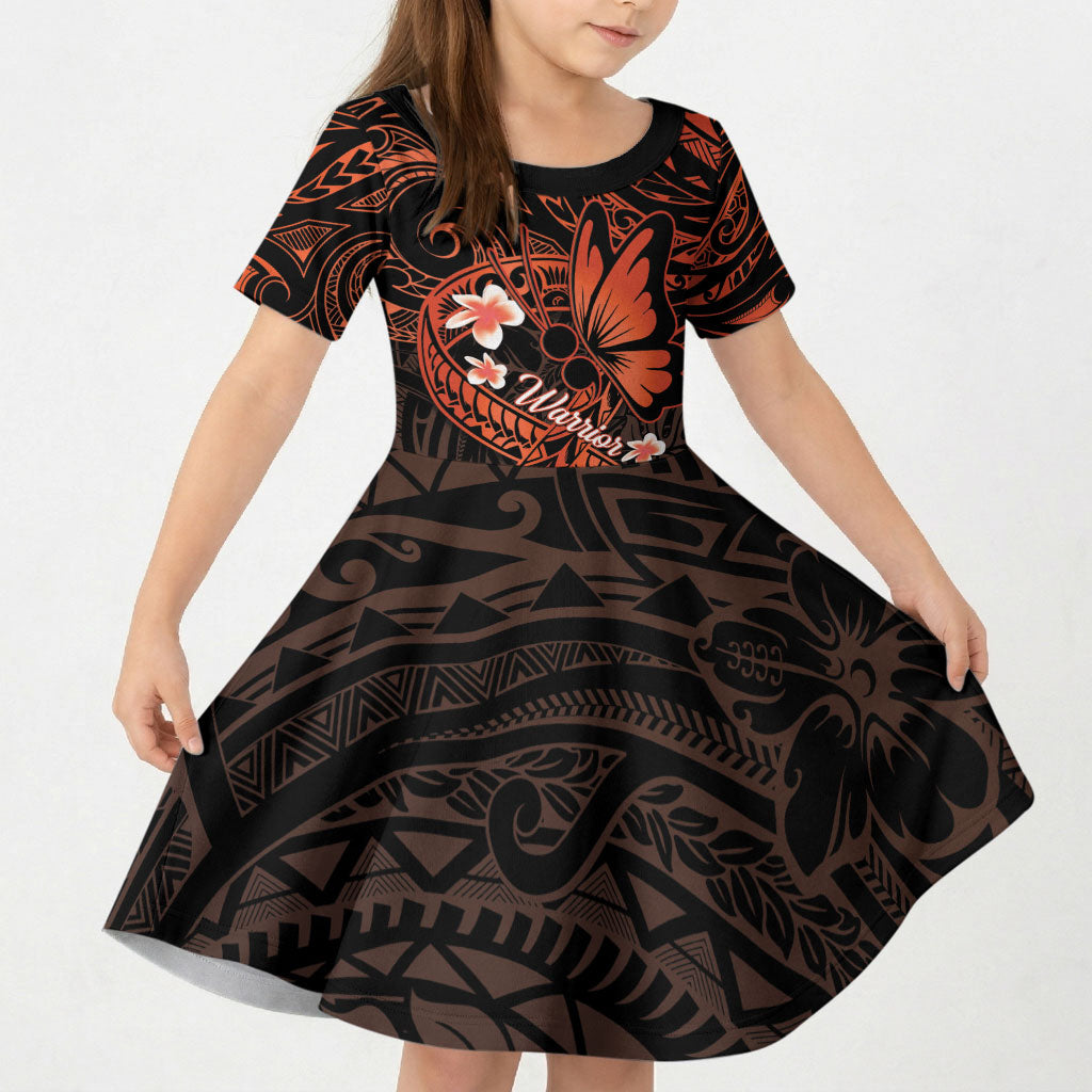 Polynesia Leukemia Awareness Month Kid Short Sleeve Dress Warrior Butterfly Polynesian Orange Ribbon LT14 KID Orange - Polynesian Pride