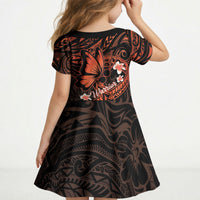 Polynesia Leukemia Awareness Month Kid Short Sleeve Dress Warrior Butterfly Polynesian Orange Ribbon LT14 - Polynesian Pride
