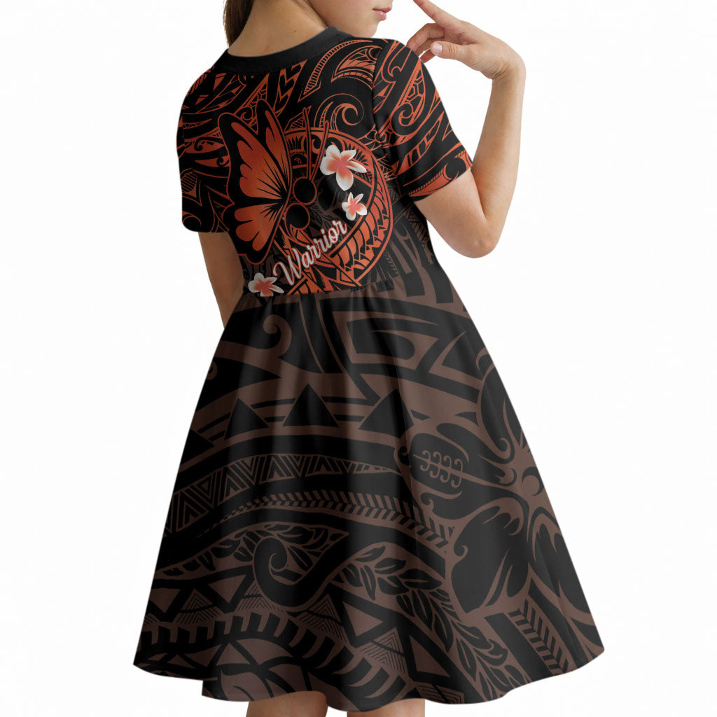 Polynesia Leukemia Awareness Month Kid Short Sleeve Dress Warrior Butterfly Polynesian Orange Ribbon LT14 - Polynesian Pride