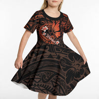 Polynesia Leukemia Awareness Month Kid Short Sleeve Dress Warrior Butterfly Polynesian Orange Ribbon LT14 - Polynesian Pride