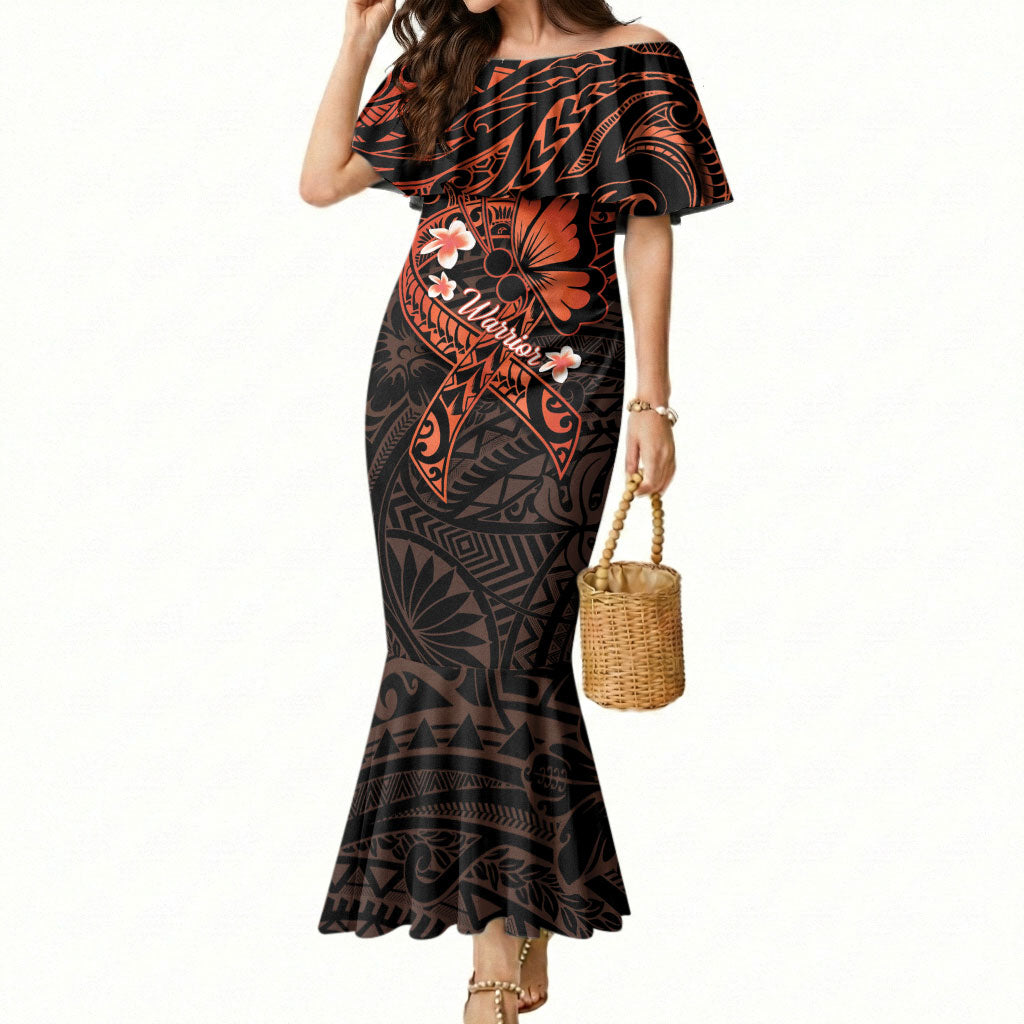 Polynesia Leukemia Awareness Month Mermaid Dress Warrior Butterfly Polynesian Orange Ribbon LT14 Women Orange - Polynesian Pride