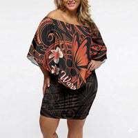 Polynesia Leukemia Awareness Month Off Shoulder Short Dress Warrior Butterfly Polynesian Orange Ribbon LT14 Women Orange - Polynesian Pride
